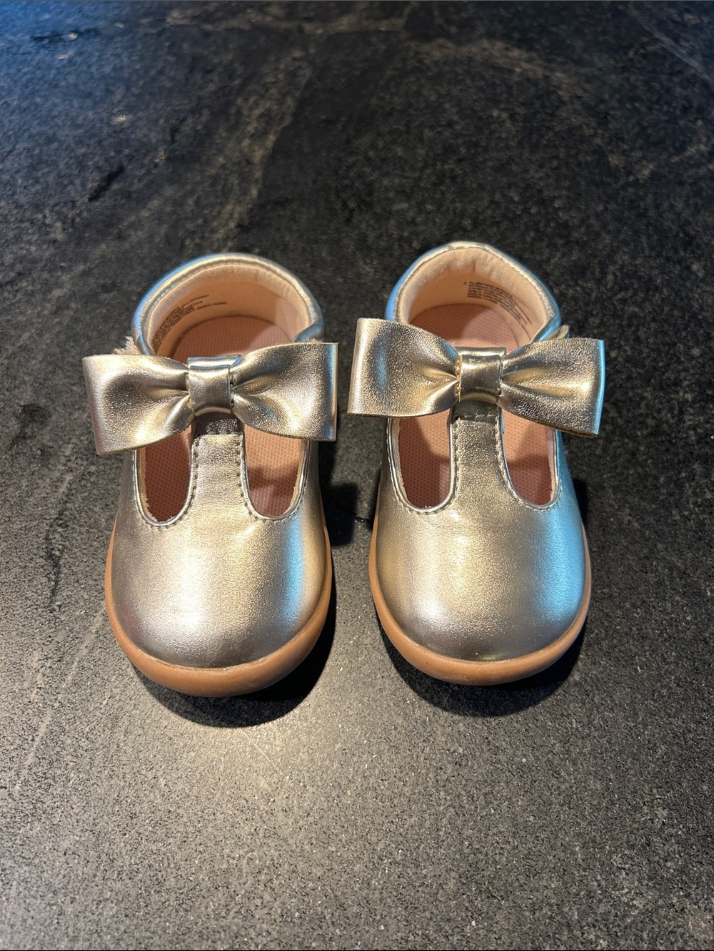Place Metallic Gold Bow T-Strap Baby Shoes